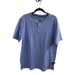 Gap Men's Cotton Short Sleeve Blue Slub Henley Shirt Size Large